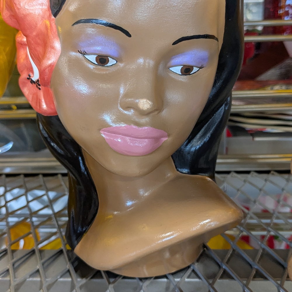 Ceramic Bust with Pink Flower Accent